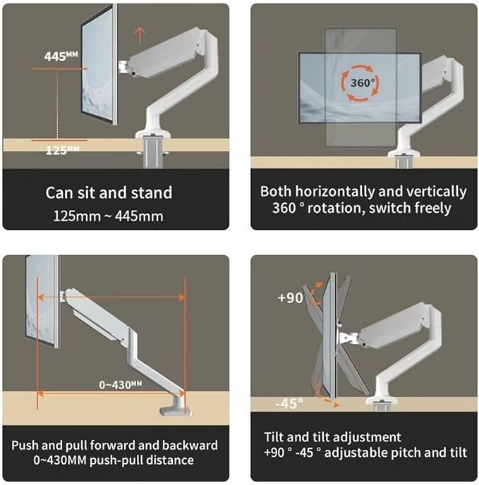 Monitor Stand, Balanced Robotic arm Desktop Stand, Elevated Desk, Computer Desktop Suspended air Pressure arm 17-32 inch White Hanging Rack