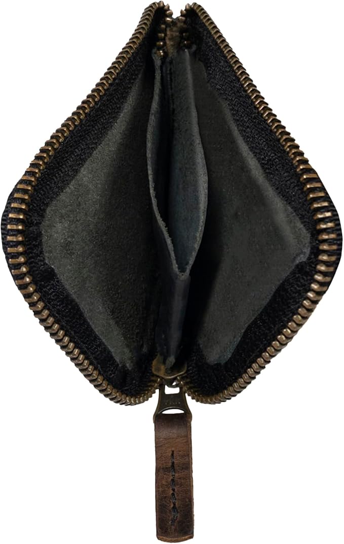 Hide & Drink, Full Grain Leather Zippered Card Wallet for Men and Women, Coin Pouch, Money Holder, Pocket Organizer, Handmade, Charcoal Black