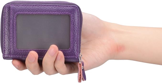 traderplus Women's RFID Blocking Leather Zipper Card Wallet Small Purse Credit Card Case Holder for Mother Day Gift (Purple)