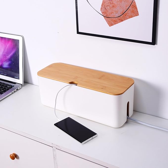 Changsuo Cable Management Box Set Cable Organizer Boxes for Extension Cord Power Stripe Surge Protector Wire Management Organizer Cover Hider for Desk Home Office Kitchen (Small & Large White)