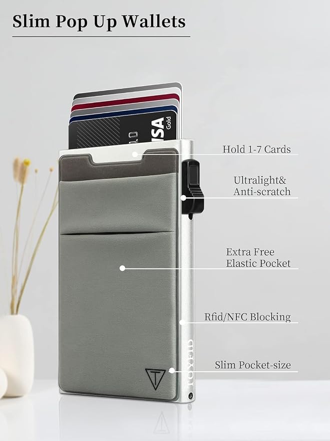 TOYFID Credit Card Holder Wallet for Mens - Metal Slim Minimalist Cards Holder with Stretch Money Pocket - RFID Blocking&Ultralight Small Wallet