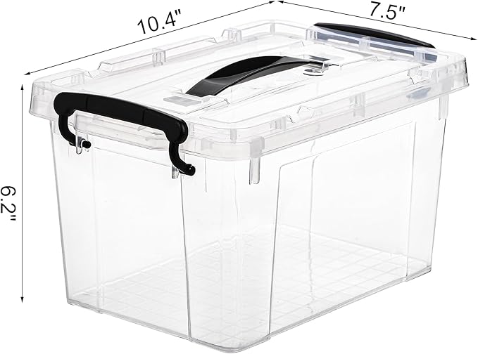 Nicunom 4 Pack 6 Quart Clear Storage Latch Box, Plastic Storage Bins with Lids, Latching Box with Handle, Stackable Storage Containers for Organizing