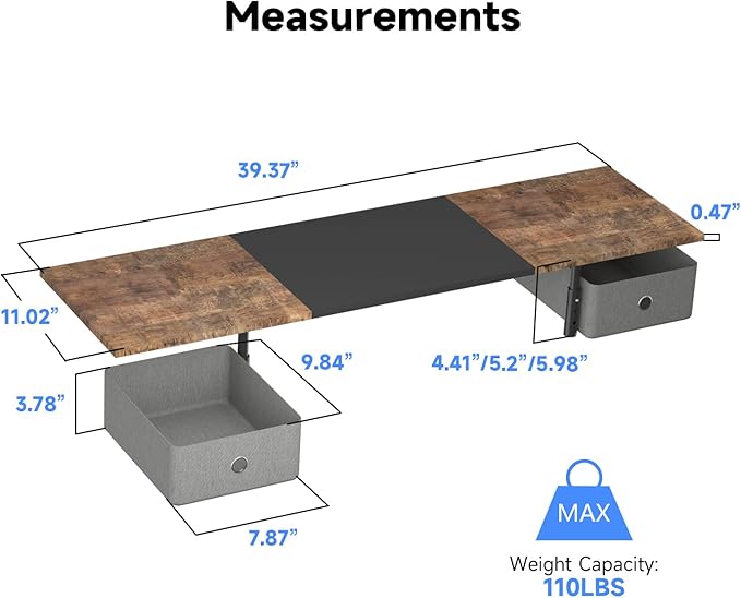 Suptek Dual Monitor Stand Riser with Two Drawers,Monitor Riser for 2 Monitors with Storage, Extra Large Storage for 2 Monitors, Multifunctional Desktop Organizer,Desktop Oraganizer Computer,Laptop,Printer,TV