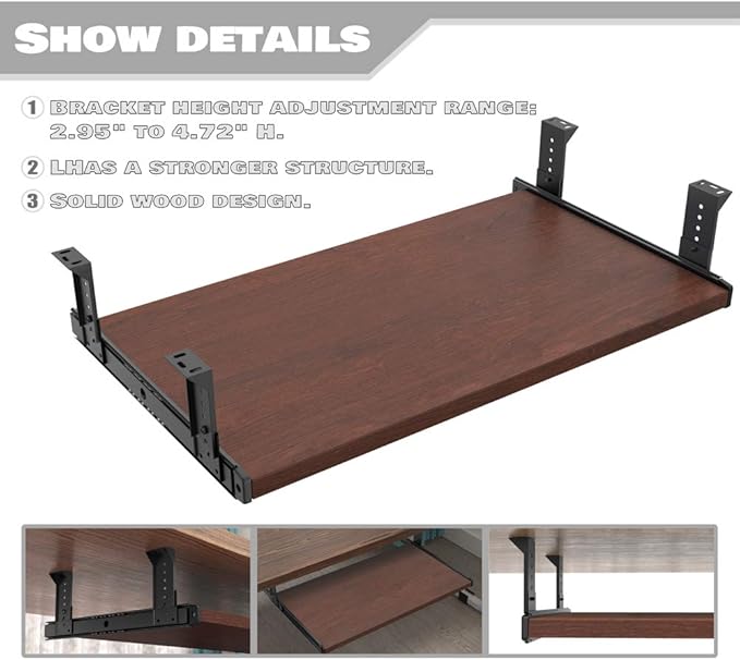 FRMSAET Furniture Accessories Office Product Suits Hardware 20/24/30 inches Keyboard Drawer Tray Wood Holder Under Desk Adjustable Height Platform(24 inches, Cherry)