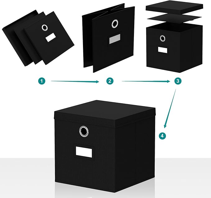 Pezin & Hulin Collapsible Fabric Storage Cubes with Lids, Foldable Cube Storage Bins for Closet Organzier, Lidded Home Storage Boxes with Label Cards, 6-Pack, Black (11×11×11 inches)