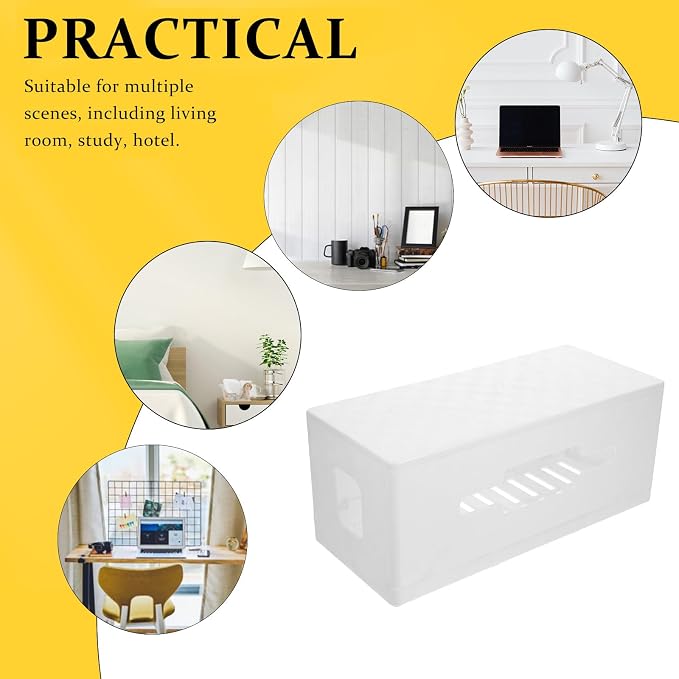 Cable Management Organizer Box with Lid Carbon Fiber Texture Cord Box Hider Desk Cord Organizer for Home Power Strip Cable Storage and Wire Concealer