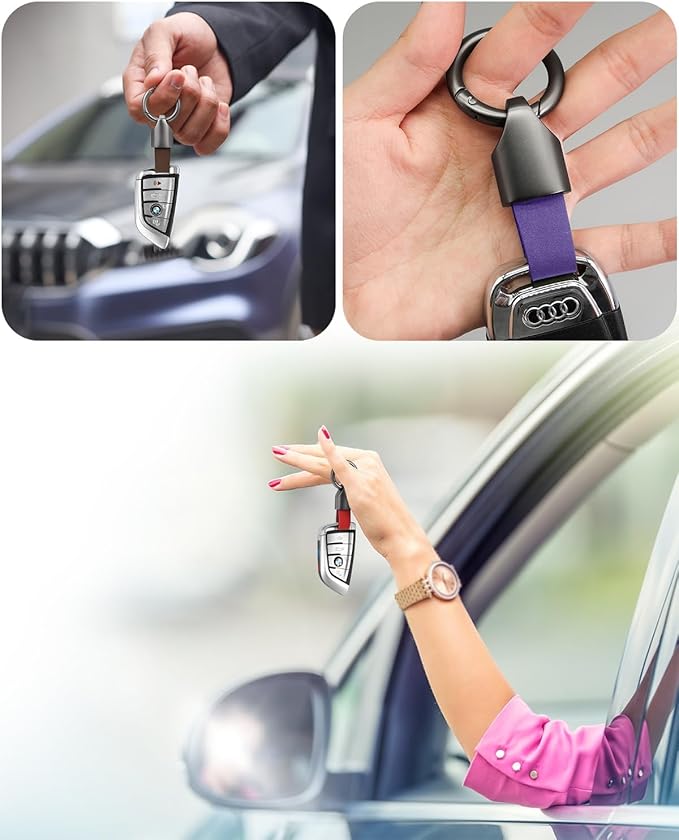 Car Key Chain Clip Leather Keychain Key Fob, Key Chain Rings for Car Keys Key Holder with Zinc Alloy Buckle for Men