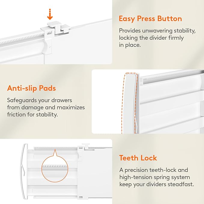 Lifewit 5" Tall 4 Pack Drawer Dividers, 30-47cm/11.5-18.5" Expandable Drawer Divider for Clothes, Adjustable Dresser Drawer Organizers, Drawers Separators for Dresser/Bathroom/Closet/Kitchen White