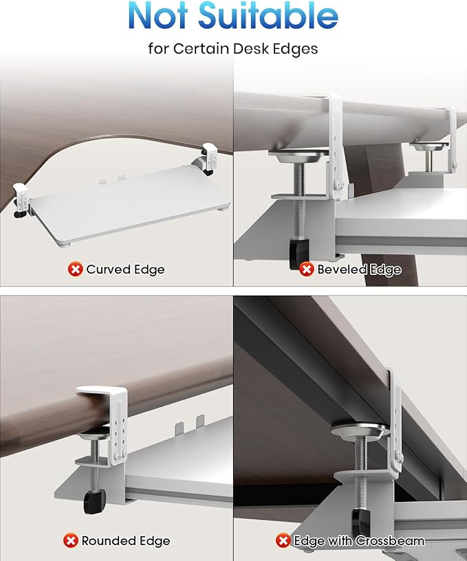 Small Keyboard Tray Under Desk, Pull Out Keyboard & Mouse Tray with Adjustable C-clamp, 20(25.9 Including Clamps) x 11.8 Inch Slide Out Computer Keyboard Drawer Mouse Tray for Typing, White