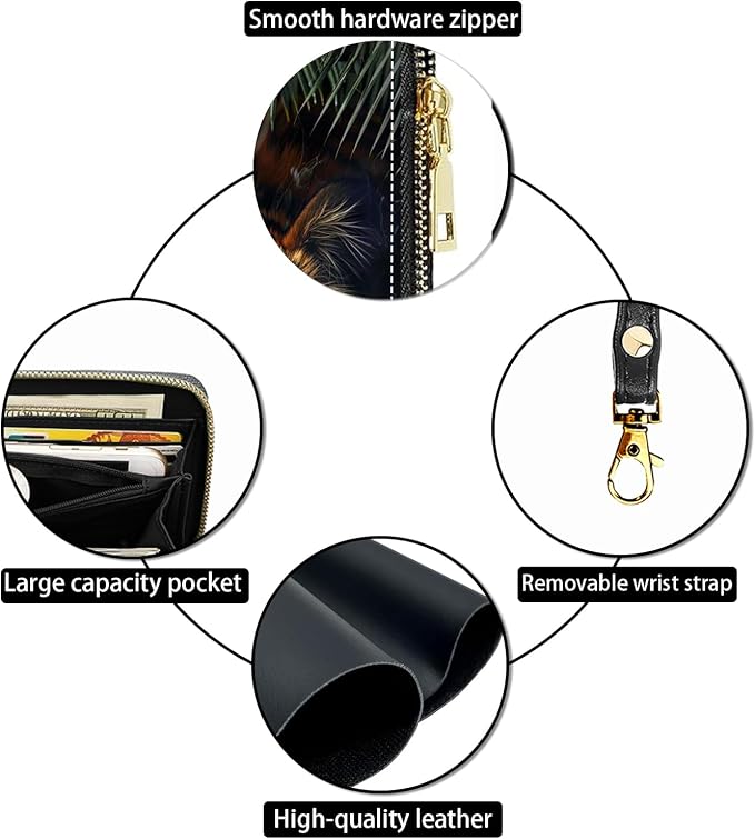 Women's Large Capacity Wallet PU Leather Zip Around Clutch Purse Multifunctional Wallet with Removable Wristlet Strap for Smart Phone/Coin/Card/Cash - Tiger