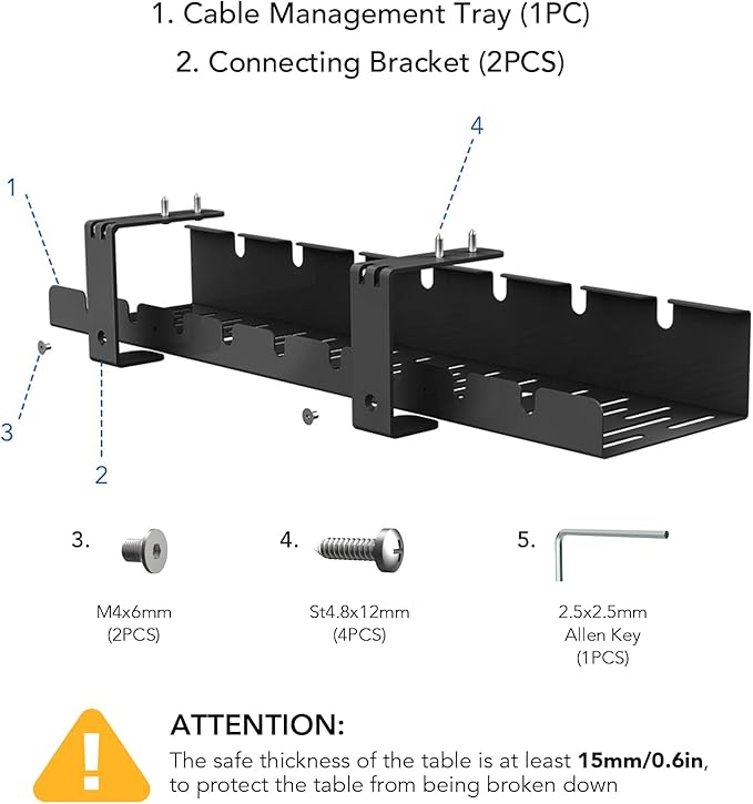 FLEXISPOT Under Desk Cable Management Tray, Metal Raceway Wires Cable Tidy Organizer, Office and Home Cable Tray Use for Standing Desk (Black)