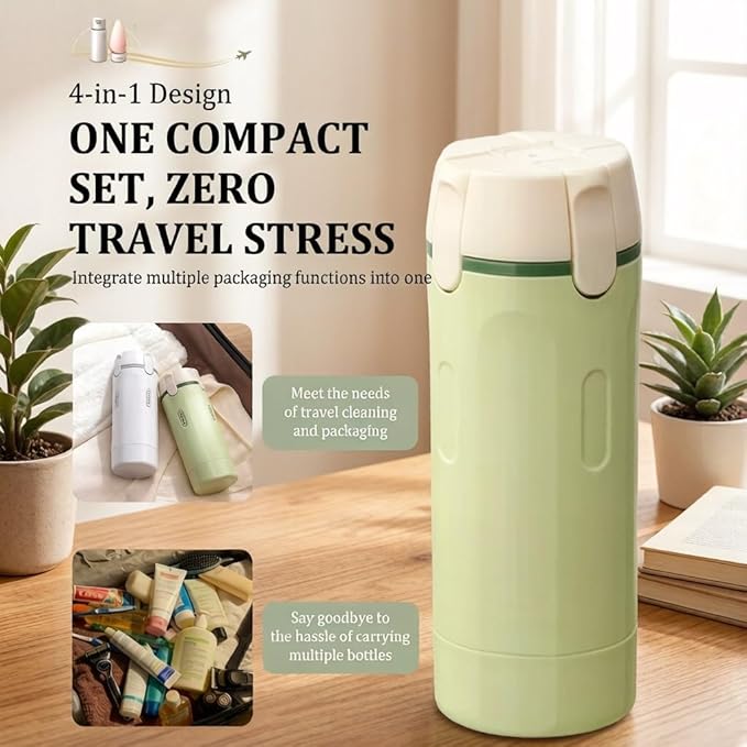 4 in 1 Travel Dispenser, Leak-Proof Travel Container, Portable Travel Showering Set, Capable of Holding Shampoo, Lotion, Hair Conditioner and Cream ((Color: Green))