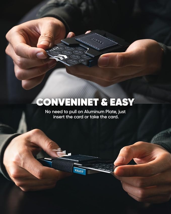 VULKIT Minimalist Pop Up Wallet RFID Blocking Aluminum Credit Card Holder with Expandable Backplate, Holds 12 Cards and Cash for Men and Women Navy