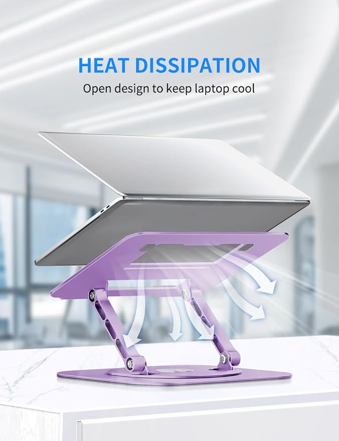 AOEVI Adjustable Laptop Stand with 360 Rotating Base, Computer Ergonimic Foldable Laptop Riser for Desk Compatible with MacBook Pro/Air Notebook up to 16 Inches, Purple