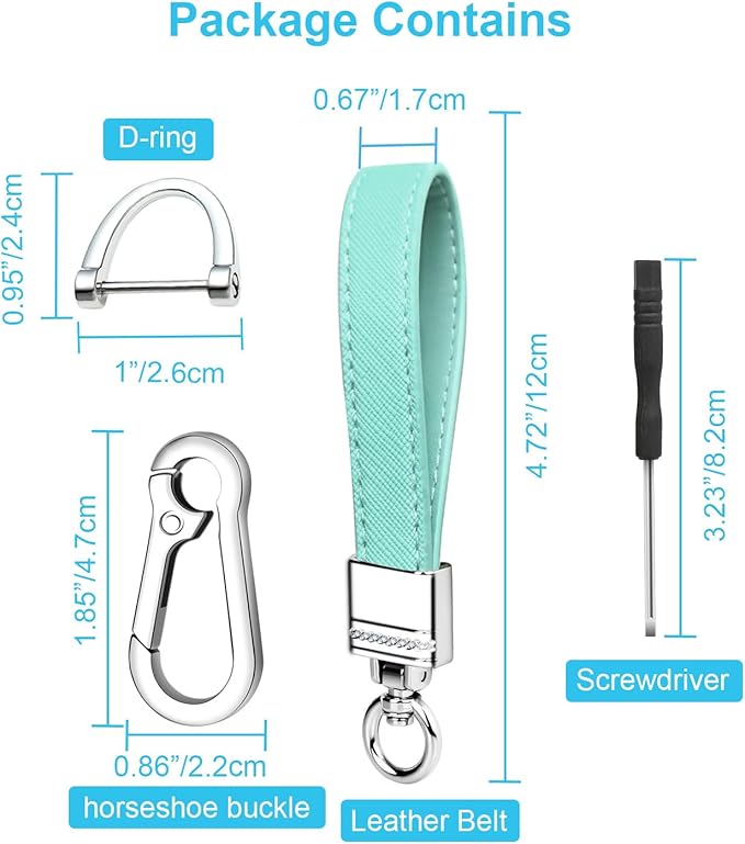 QBUC Genuine Leather Car Keychain,Universal Heavy Duty Metal Key Chain Accessories,Car Fob Key Keychain Holder with 360 Degree Rotatable Snap Swivel and Anti-Lost D-Ring for Men Women(Mint Green)