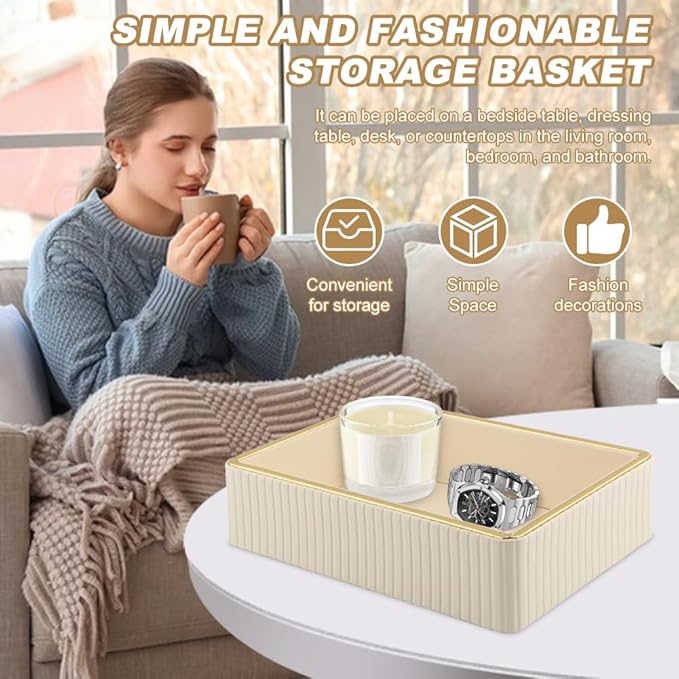 Desk Organizer Tray, Perfume Tray for Women Desk, PU Leather Valet Nightstand Organizer for Men Women, Decorative Vanity Holder for Bedroom
