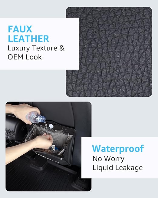 Motrobe Trash Can for Tesla Model 3 2017-2023 Garbage Bag [Strong Magnetic Buckle] with LED Light 1PCS Backseat Hanging Garbage Bin Waterproof Faux Leather Model 3 Interior Accessories 2.5 Gallons