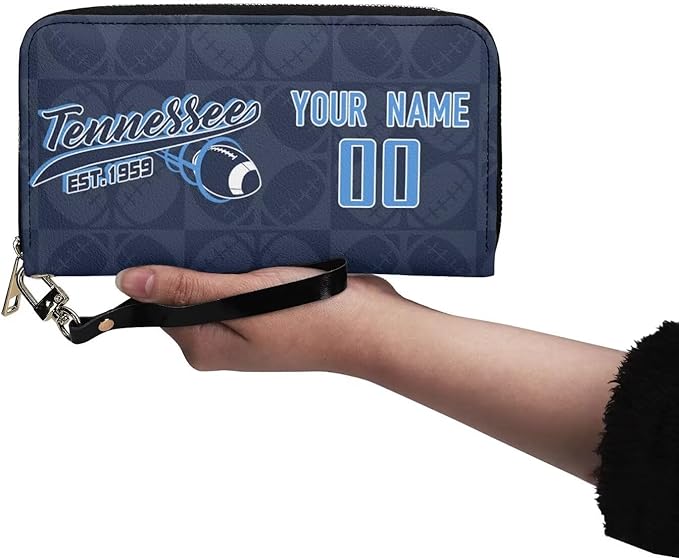 Custom Sports Team Zip Organizer Wallet-Personalized PU Leather Wallet with Name Number,Multi-Card Slots,Wrist Strap,Fan Gift for Men Women.