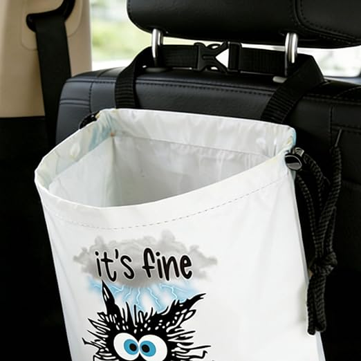 Black Cat Car Trash Bag - Waterproof Car Trash Bag Hanging Leakproof Car Garbage Bag - Washable Reusable Trash Bag for Car Interior Hanging Organizer Storage Vehicle Travelling Camping