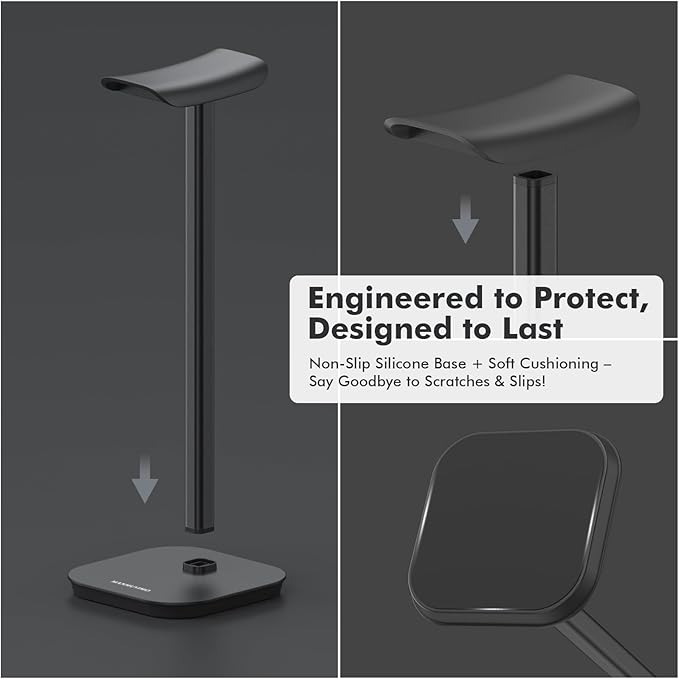 Headphone Stand, Desktop Headset Holder Heavy Base Desk Earphone Stand Aluminum Gaming Headset Hanger Rack for AirPods Max, AirPods, AirPods Pro, Sony, Beats, Bose, Razer and More(Black)