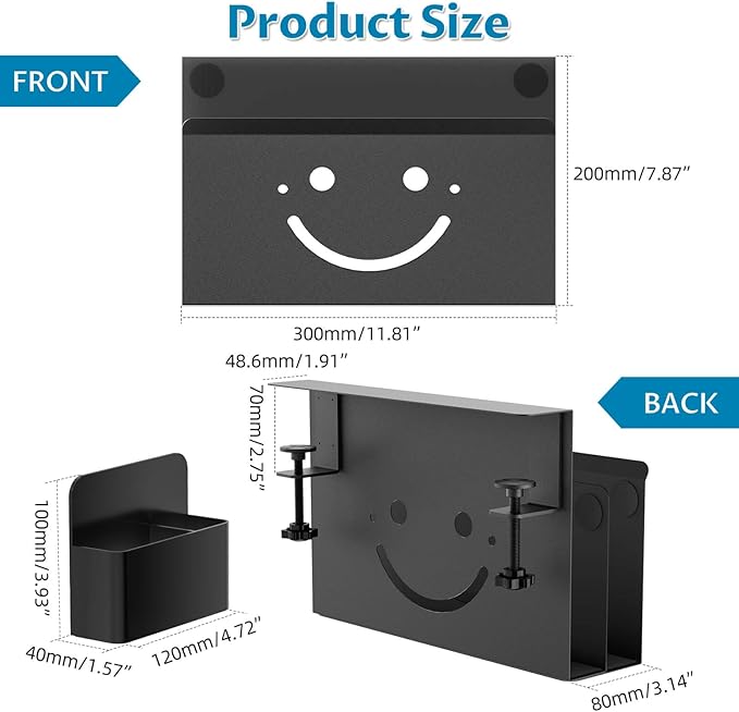 Onemake 2 Tier Desk Side Storage, Funny Smile Clamp on Desk Shelf with Magnetic Pen Holder, Hanging Desk Organizer for Home Office, Fits Flat Edge Tables 0.4" to 2.3"