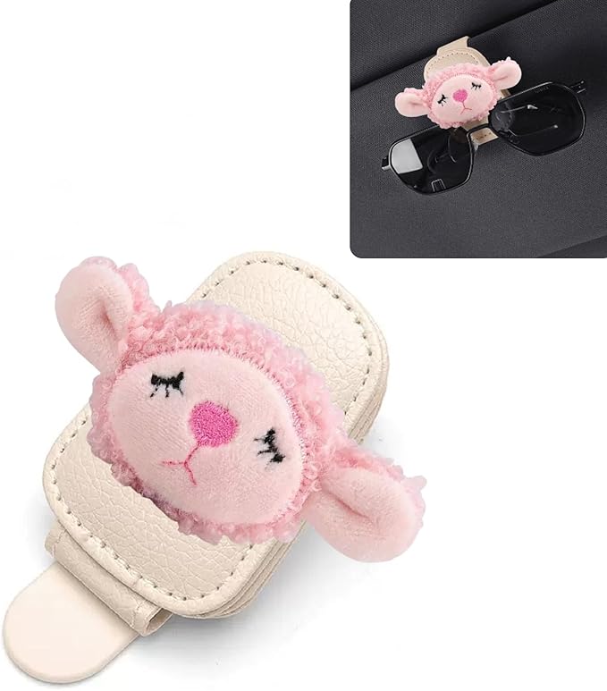 Sheep Sunglasses Holder for Car Visor,Magnetic Leather Sunglass Holder,Ticket Card Clip Sunglasses Mount,Cars Visor Accessories Gadgets Sheeps Car Decor,Sheep Gifts for Women,Men,Mom
