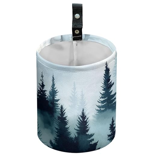 Mountain Forest Car Trash Can Waterproof Garbage Can Car-Seat Back Hanging Trash Bag Portable Camping Waste Bin Storage Bag Collapsible Rubbish Container for Cars (5.9" W,7.2" H)