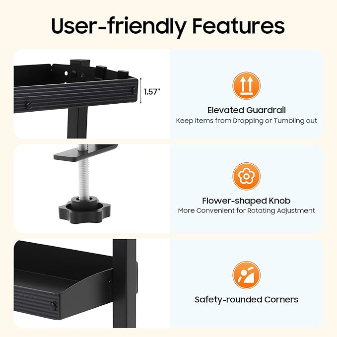 Clamp On Desk Shelf, Heavy Duty Above Desk Shelves, Under Desk Wire Management with Desk Extension Side Table, Desk Add on Shelf Clamp Table for Gaming Desk Organization