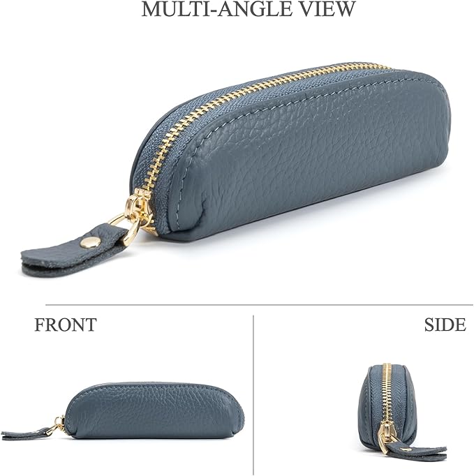 Full Grain Leather Coin Pouch - Travel Small Coin Purse with Zipper - Mini Key Pouch Change Purse for Women and Men (Navy Blue)
