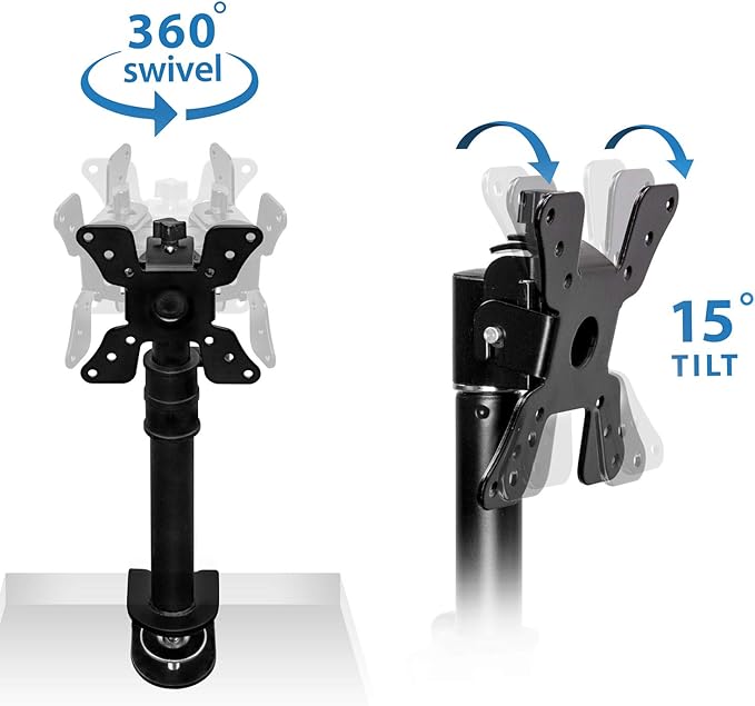 Mount-It! Single Monitor Desk Mount - Vertical Monitor Stand with Height Adjustable Telescoping Pole - Fits 19??4 Inch VESA Monitors - Tilt & Swivel - Heavy-Duty Desk Clamp