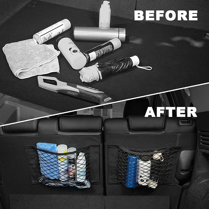 AOOWU Universal Mesh Cargo Net 6 Pack, Small Elastic Net Pocket Storage with Magic Adhesive, Wall Sticker Organizer Pouch Bags, Car Trunk Organizer Holder Netting Bag for Rv Automotive SUV Truck Boat