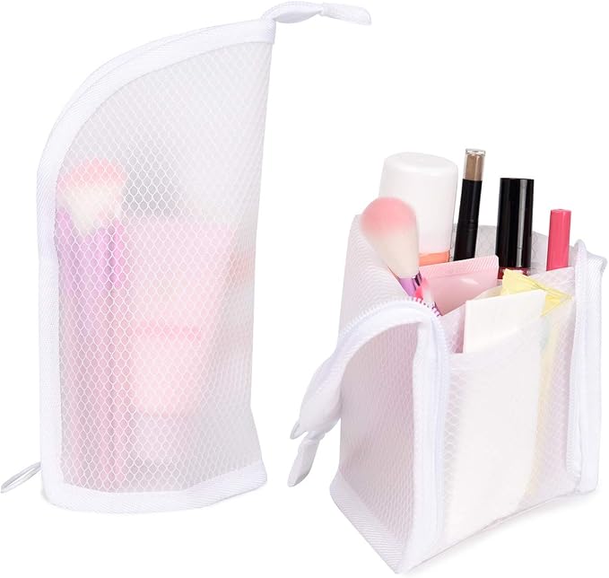 patu Standing Travel Toiletry Bag - Transparent Waterproof PVC Mesh Pouch with Triangle Design for Bathroom Essentials & Personal Care, 2 Packs, White