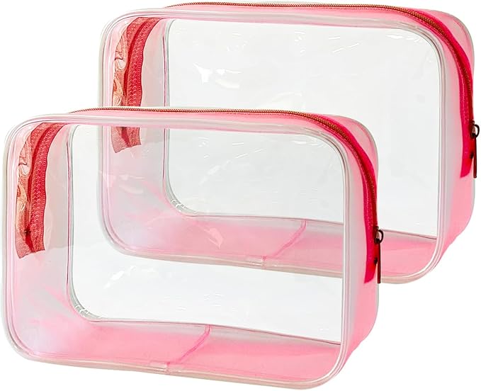 Stadium Approved Pink Frame Clear Toiletry Bag TSA Approved Clear Organizer Bags Portable Travel Makeup Bags with Zipper for Women Frame (Pink)