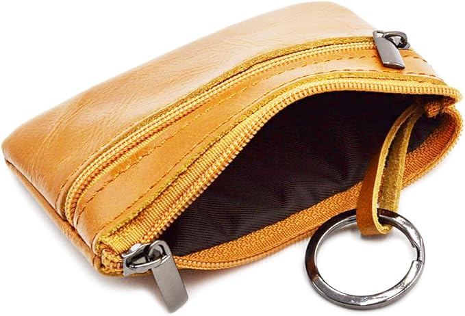 Freezx Women Genuine Leather Coin Pouch Zip Mini Purse Wallet Key Chain Double Zipper