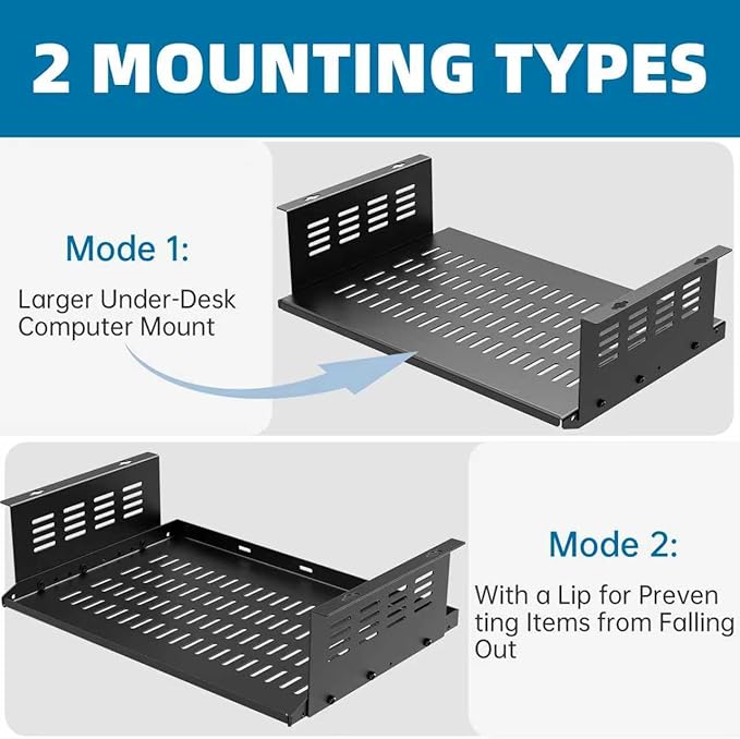 PC Holder Under Desk,Under Desk Computer Mount for Small Form Factor SFF Computers and PCs,Compatible with PlayStation 4, PS4 Slim, PS4 Pro,Gaming UnderDesk L17.3 x H 4" x D 12"