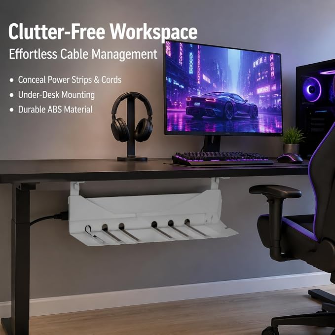 Cable Management Box, Cord Organizer Box for Desk Organizer, Under Desk Cable Box for, Modern Minimalist Home Office, White