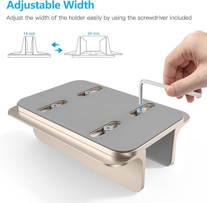 OMOTON Vertical Laptop Stand Holder, Desktop Aluminum Stand for MacBook with Adjustable Dock Size, Fits All MacBook, Surface, Chromebook and Gaming Laptops (Up to 17.3 inches), Starlight