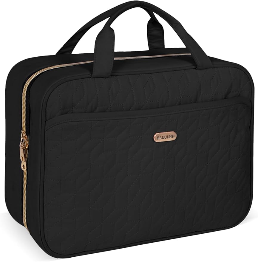 BALULHG Black Toiletry Bag, Makeup Organizer, Travel Bag For Women Mens Toiletries, Waterproof with Hanging Hook, Large Capacity