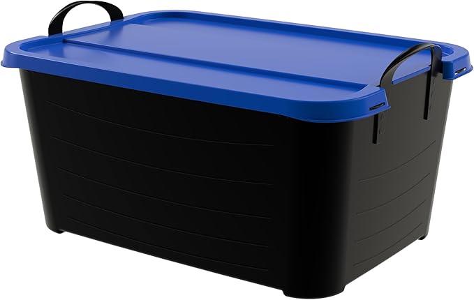 Life Story 6 Pack Heavy Duty Stackable Storage Bin, 55 Quart Home Organizer, Versatile Lightweight Locking Bins with Carrying Handles, Black/Blue