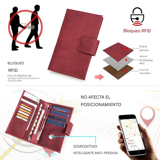 CONTACTS Full Grain Leather RFID Blocking Family Passport Holder for 4 Passport Wallet Compatible with Airtag Travel Passport Cover with 4 Passport Slot, 6 Card Slot (Red)