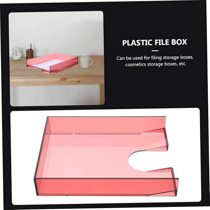 Healeved Stackable Plastic File Box Organizer A4 Paper Storage Case with Lid, Wine Red Desktop Document Holder for Office and School Supplies