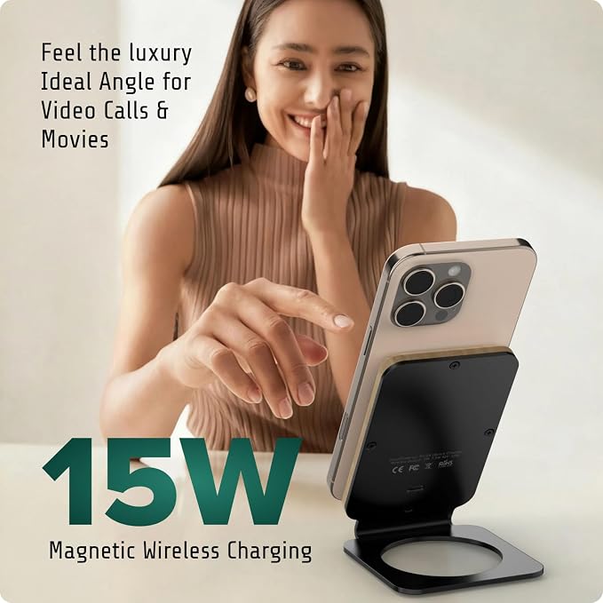 ARK Uno² - Solid Wood Phone Stand Magnetic Wireless Charging Station w/Adapter & USB to USBC 15W Wireless Charger. Home, Office, Kitchen,Best Mens Gifts!
