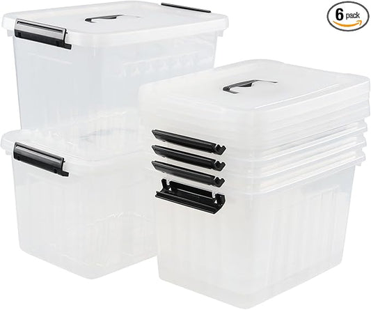 Sandmovie 12 Quart Clear Plastic Latching Storage Box, 6 Packs