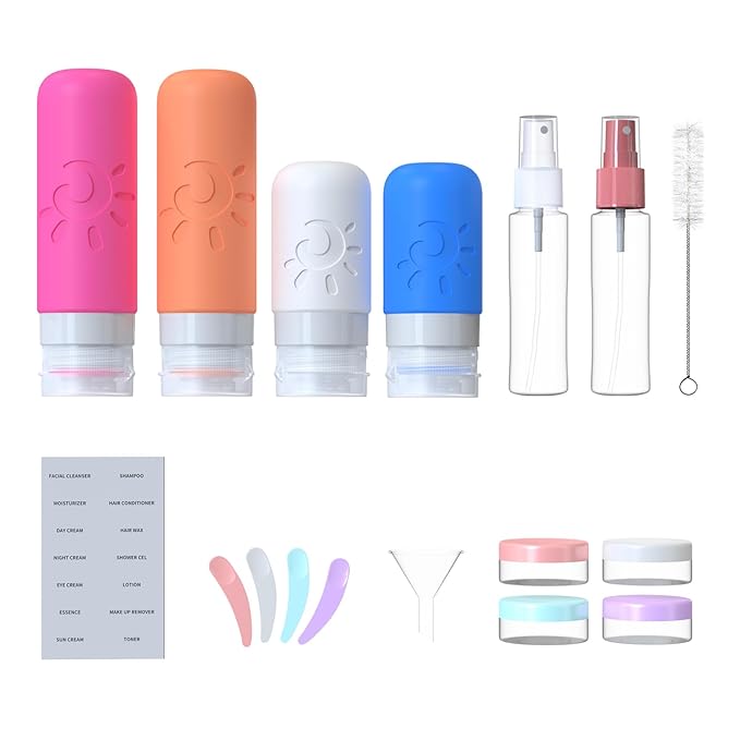 Zafit 18 Pack travel Bottles for Toiletries, TSA Approved Silicone Travel Containers Leak Proof Refillable Travel Accessories for Shampoo Conditioner Lotion Body Wash(Multicolored D)