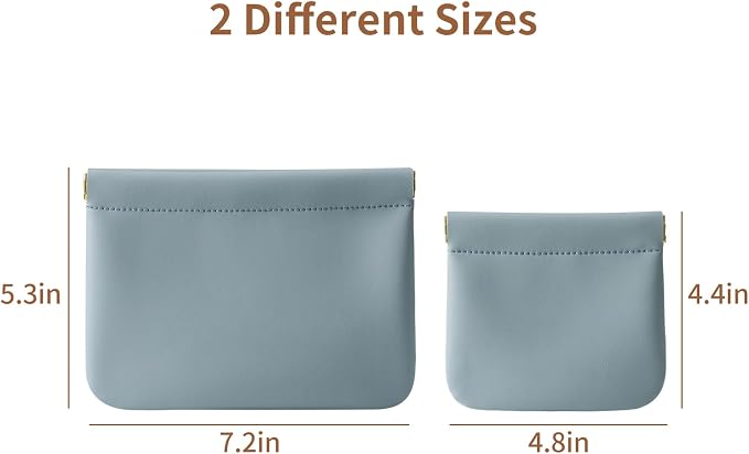 2 Pack Small Makeup Bag for Women, New Organosilicon Super Fiber PU Leather Mini Cosmetic Bag for Travel, Coin Purse Organizer Storage Pouch (No Phrase Printed, Blue)