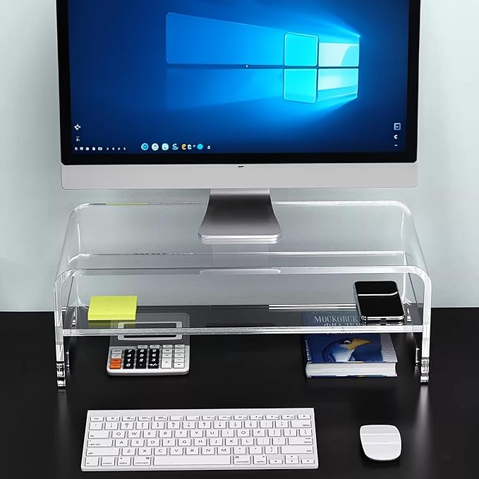 Acrylic Monitor Stand, 2 Tier Computer Monitor Stand Riserï¼?6 inch Acrylic Computer Monitor Stand Riser for iMac, PC, Desktop, Laptop, TV Screen with Extra Storage Space Home Office