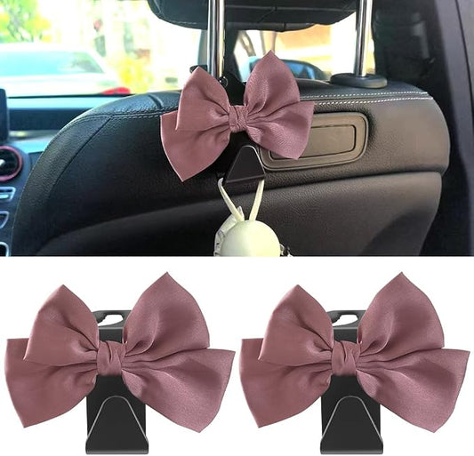 2 Pack Car Seat Headrest Hook, Auto Seat Hook Hangers Storage Organizer Interior Accessories for Handbag Clothes Coats Grocery Bags (Leather pink)