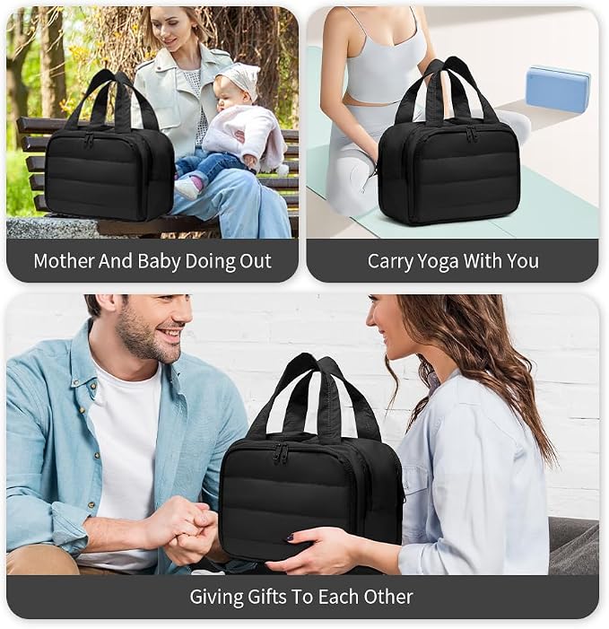Puffer Travel Toiletry Bag – Large Capacity 11.8”L Makeup Organizer, 4 Compartments, Waterproof Wet/Dry Separation, Ultra-Light Taslan Fabric – Ideal for Business Trips, Gym, Family Vacation, Camping