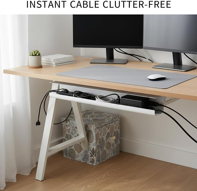 Under Desk Cable Management Tray, No-Drill Cord Organizer for Power Strips & Wires, 15.7 x 3.9 x 3.5 Inch, PVC (1 Pack)