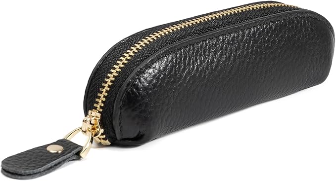Full Grain Leather Coin Pouch - Travel Small Coin Purse with Zipper - Mini Key Pouch Change Purse for Women and Men (Black)